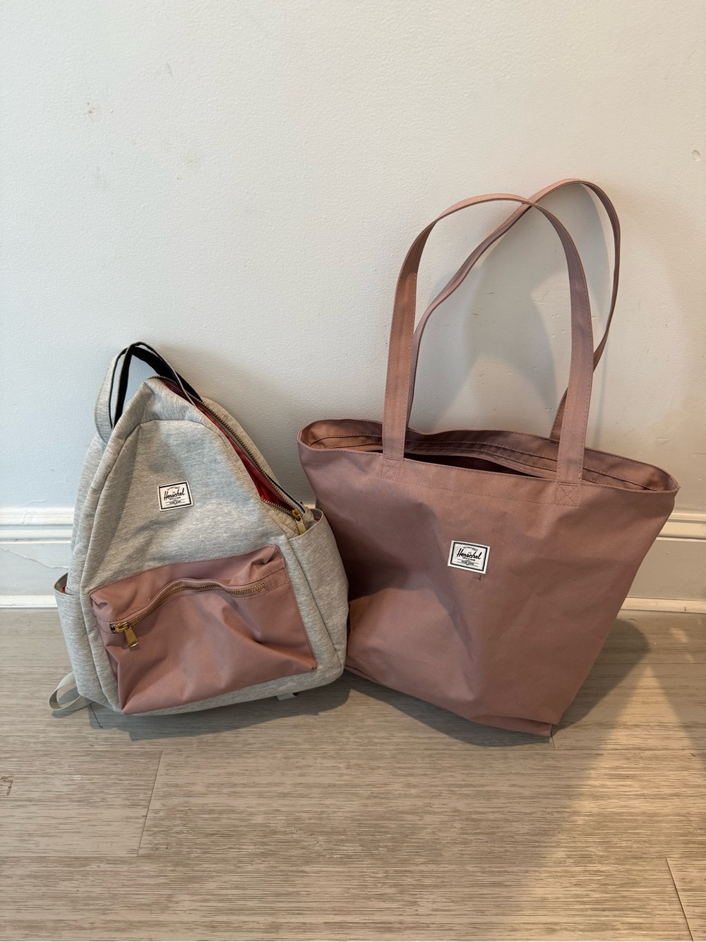 Herschel Supply Co. Women’s Dusty Rose Tote and Light Gray Backpack Set